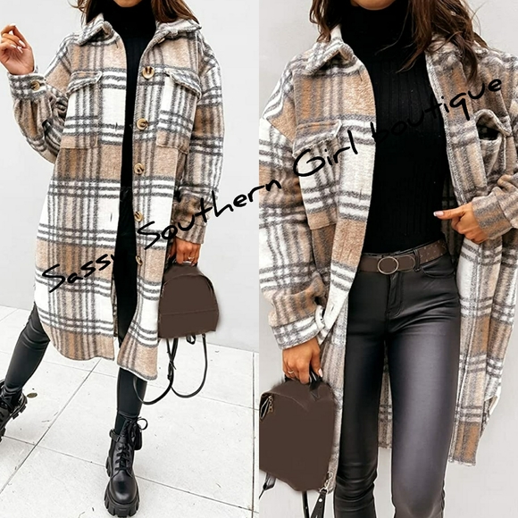 ⭐🆕 Boho khaki cream long shacket - Picture 2 of 13